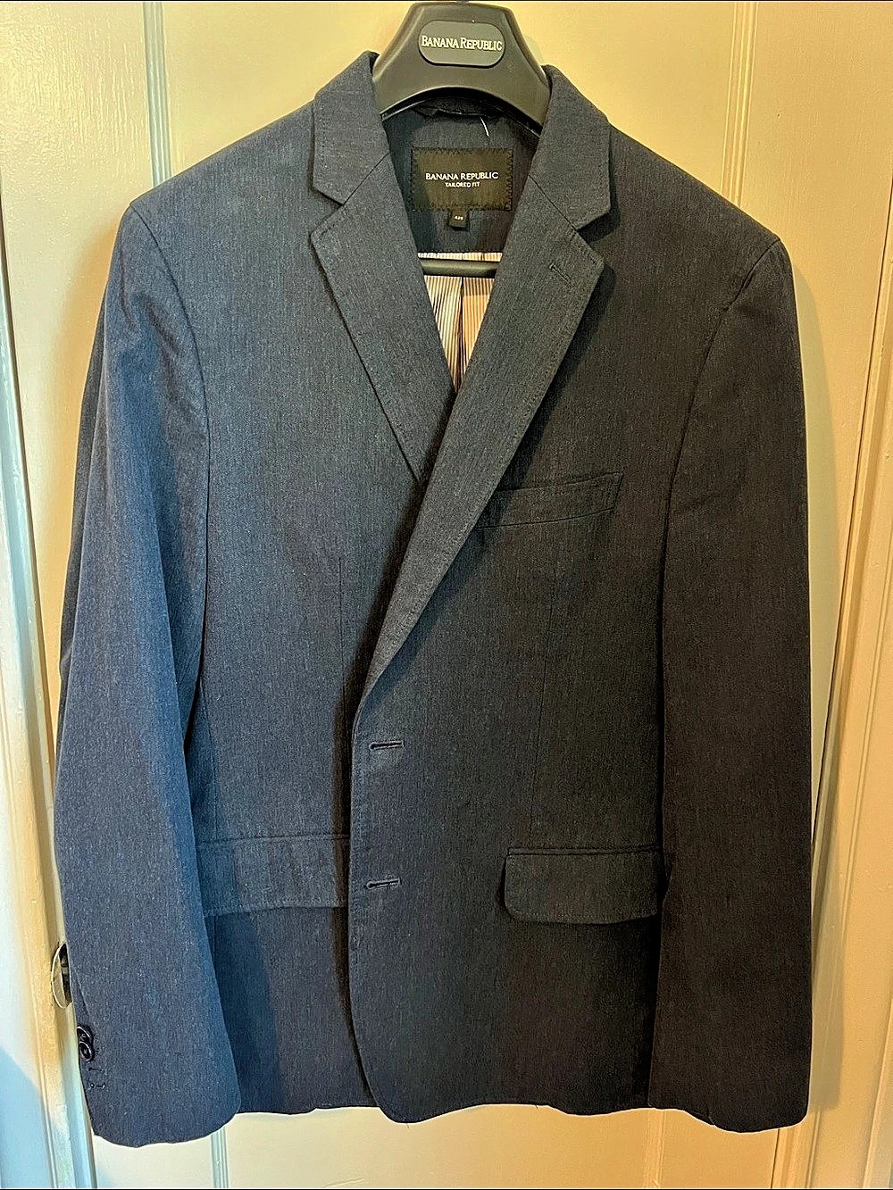 Banana Republic Tailored Fit Blue Herringbone Blazer Men's Size 42 Short